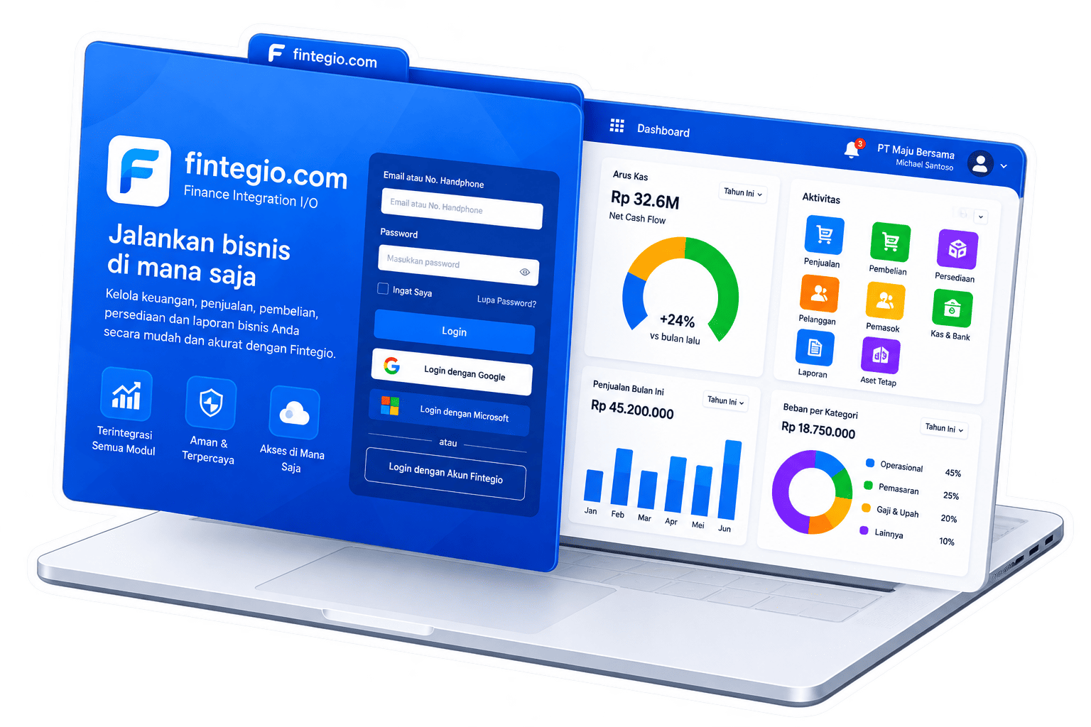 FINTEGIO dashboard preview on a laptop